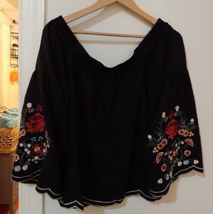 Black off-the-shoulder floral detail top